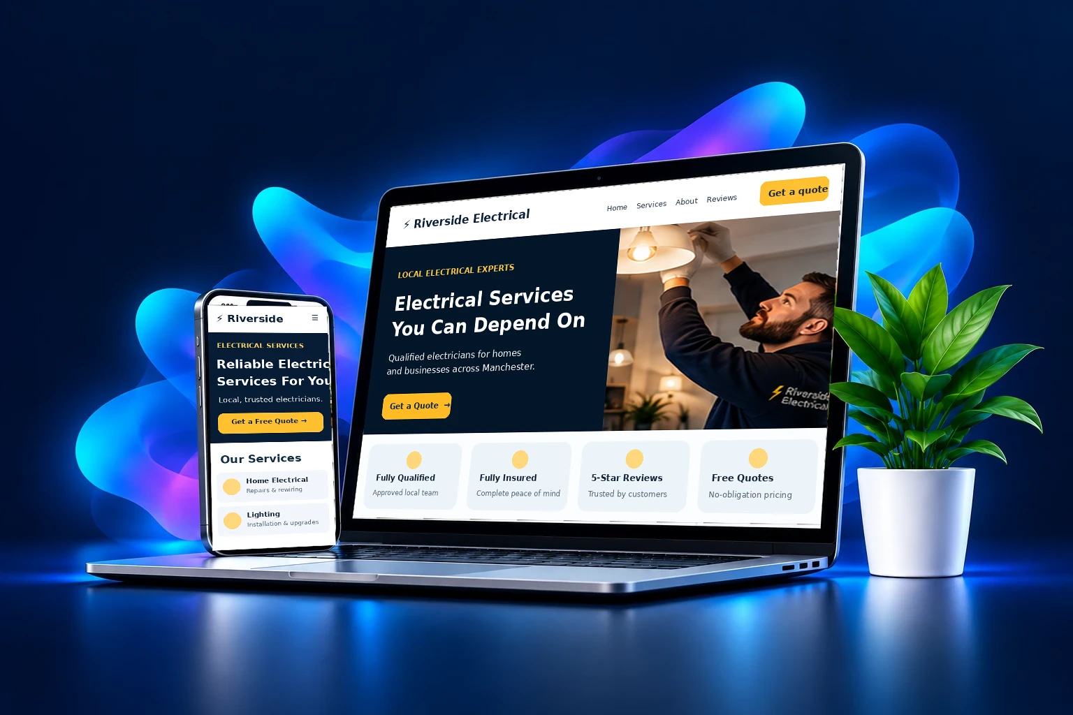 Laptop and smartphone showcasing a responsive business website
