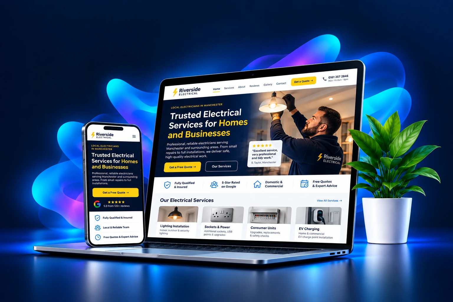 Laptop and smartphone showcasing a responsive business website